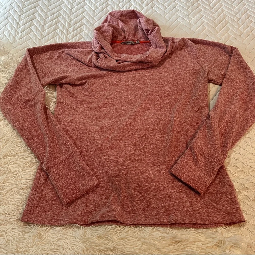Athleta Cozy Cowl Neck Pullover Top Heathered Pink Thumbholes Size L - Picture 13 of 16